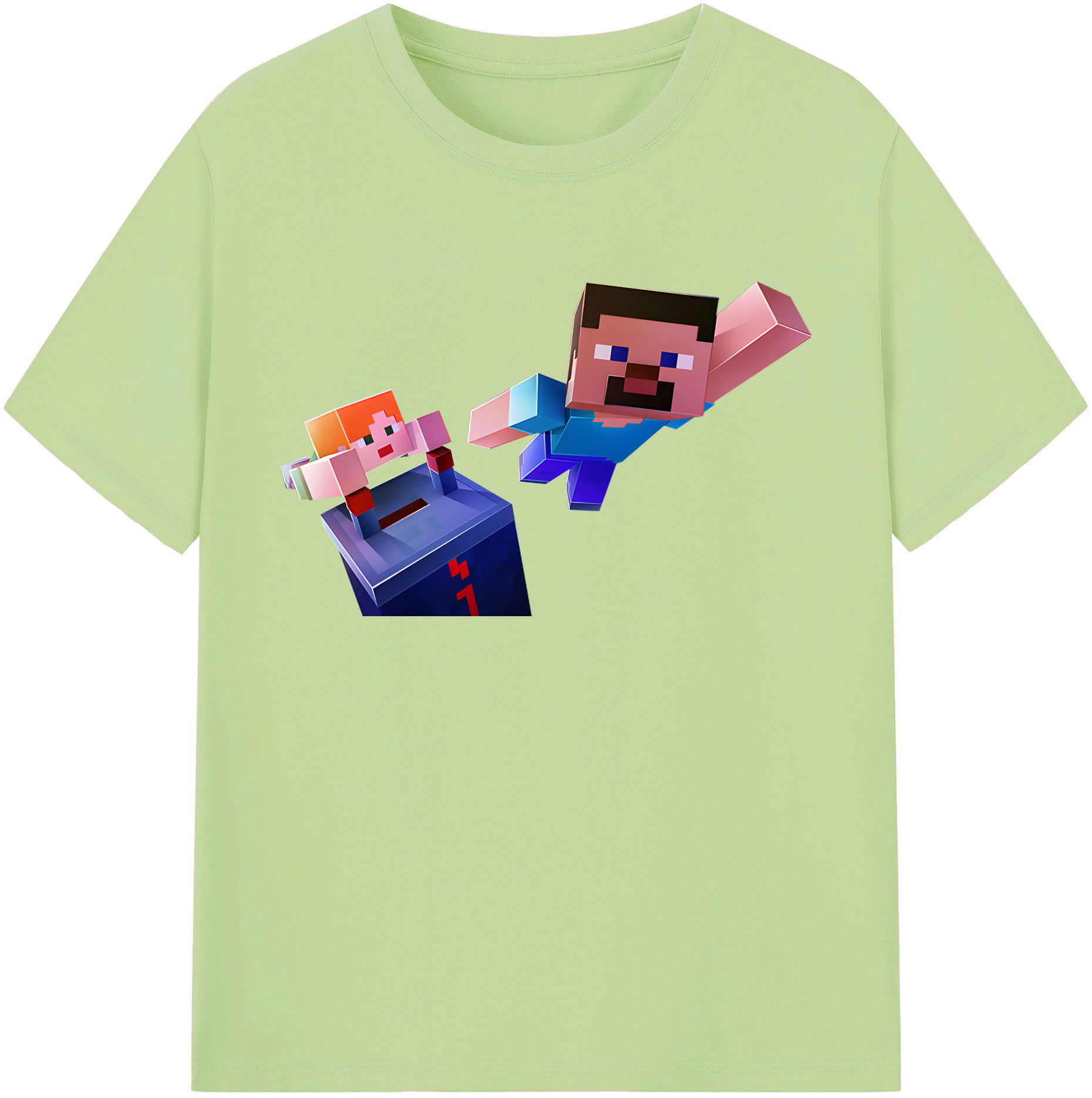 （画像用） マインクラフト ブロックの世界 Minecraft MC Block world 綿100％半袖Tシャツ（フロントプリント）
